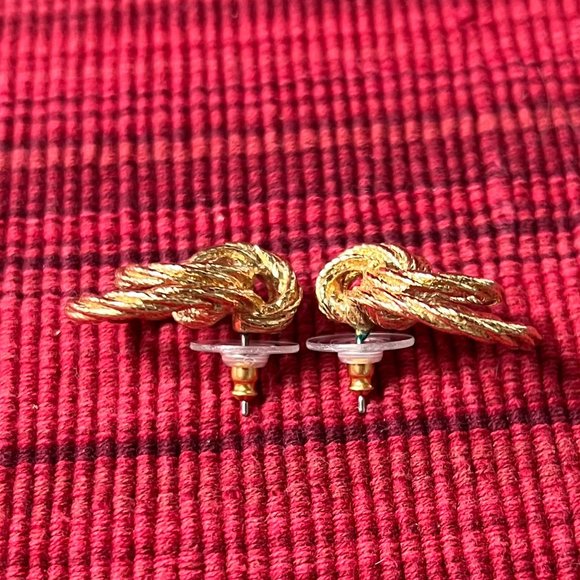 Gold Tone Textured Rope Twist Post Earrings - Picture 2 of 5